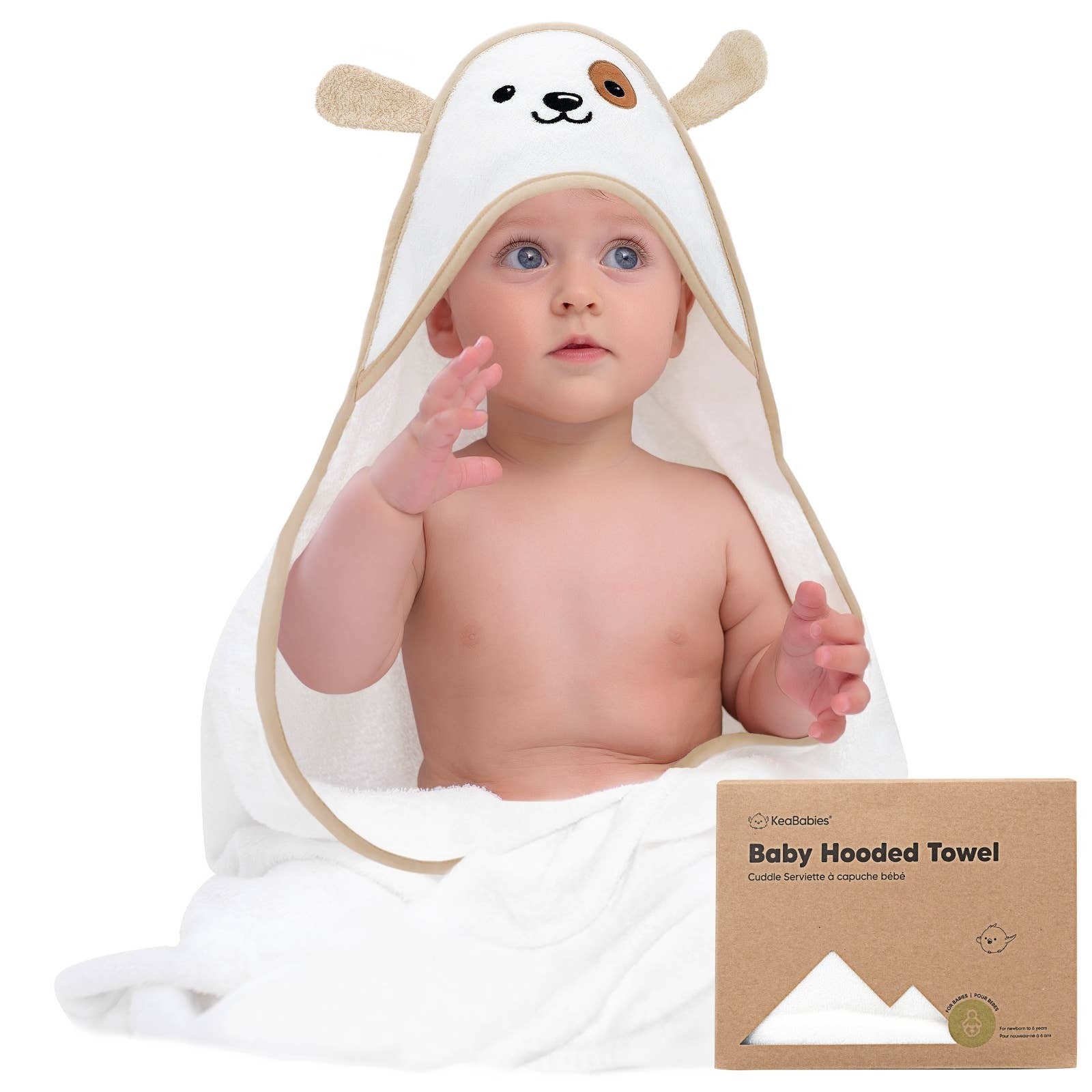 KeaBabies Cuddle Organic Bamboo Baby Hooded Towel Puppy